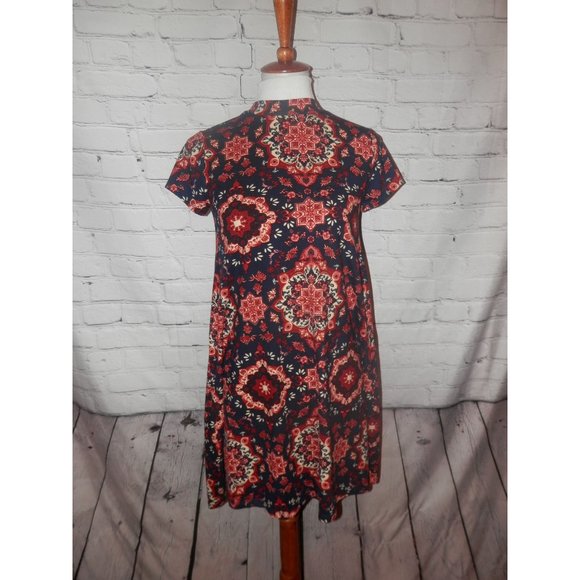 Pink Rose Dress Tunic Small Black Rust Short Slv - Picture 1 of 4